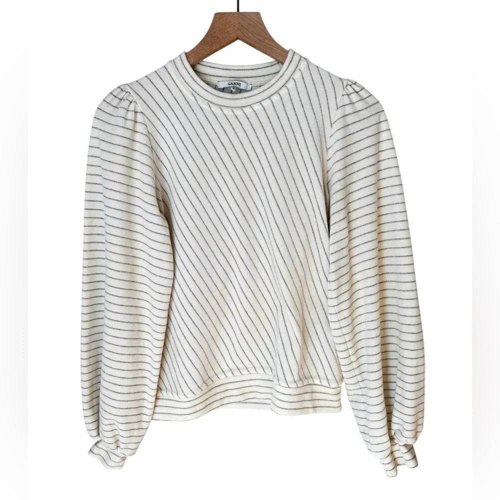 Ganni Women’s Rainbow Metallic Striped Ivory Hawley Velvet Retro Top Sz S